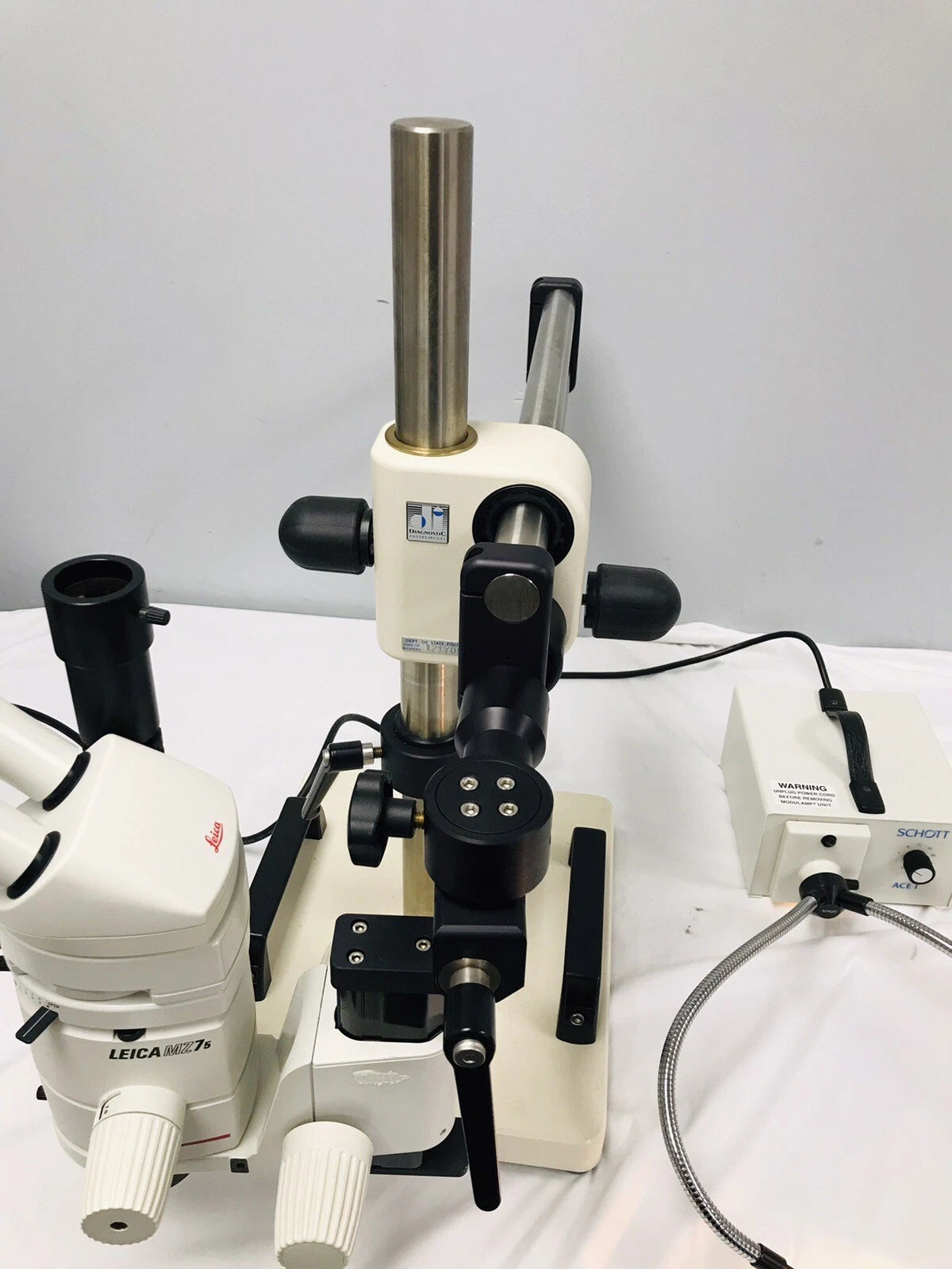 Leica MZ75 Stereo Zoom Microscope Inspection w/ Fiber Optic Lamp & Boon Stand
