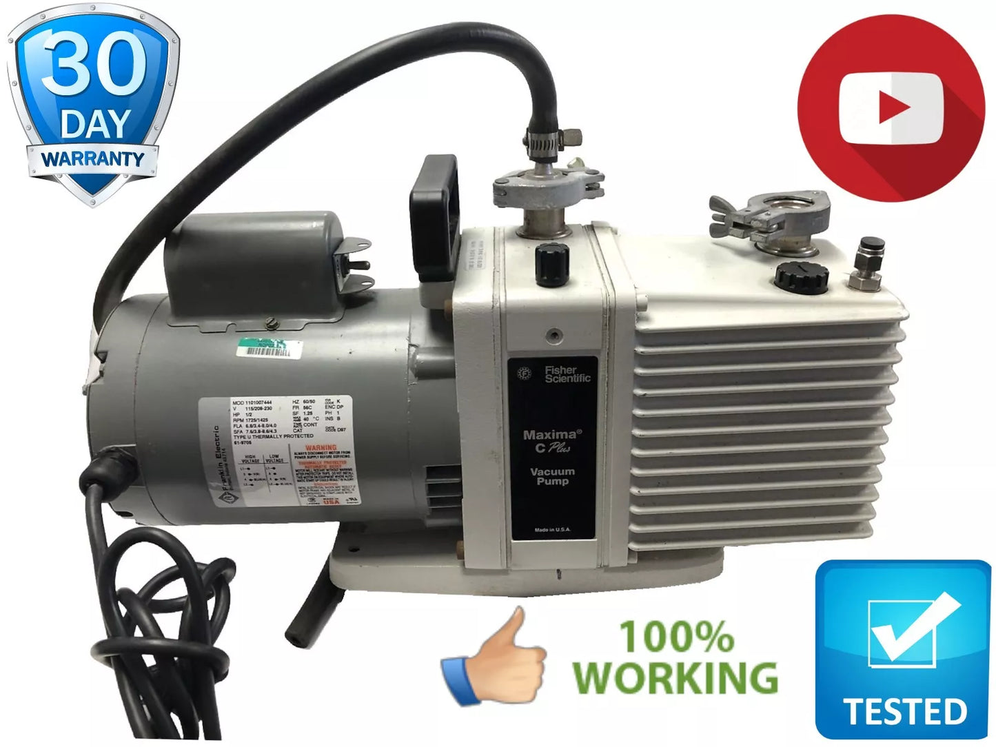 Fisher Scientific Maxima C plus M8C Rotary Vane Vacuum Pump 1/2 HP Single Phase