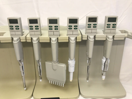 LOT of 6 - RAININ EDP3 Plus DIGITAL PIPETTES 2-5000 µL &3 E3 RAPID CHARGE STAND