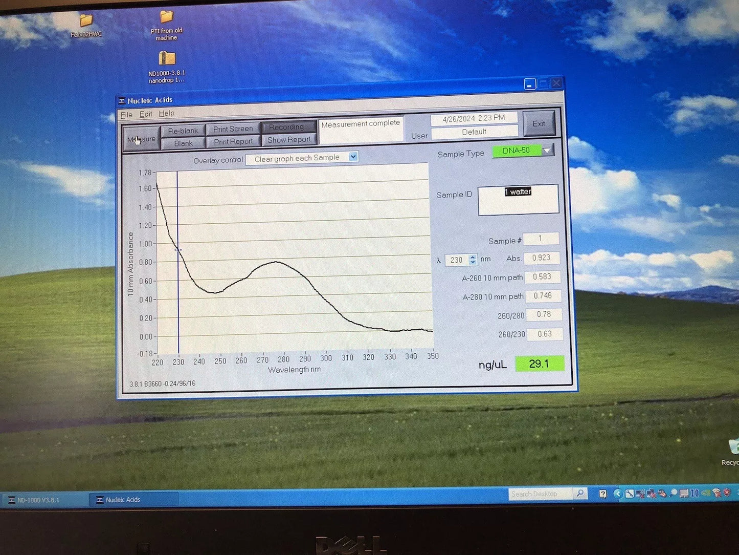Thermo ND-1000 NanoDrop UV/VIS Spectrophotometer with Computer Tested Working