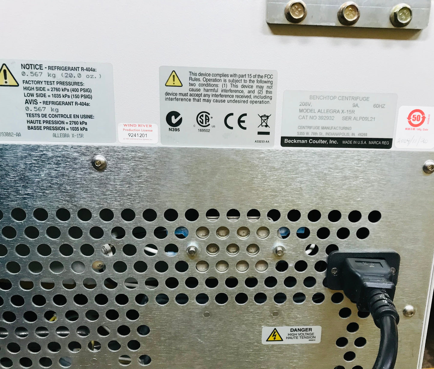 Beckman Coulter Allegra X-15R Refrigerated Centrifuge with Rotor and Buckets