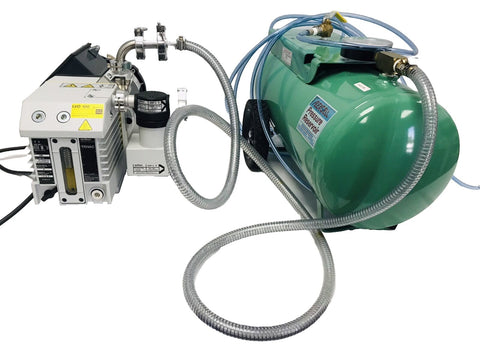Leybold Trivac D8B Vacuum Pump with ARP 4-8 Exhaust Filter & Flexcell PR-4000 Reservoir