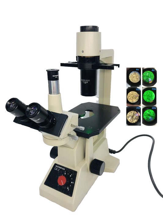 Olympus CK2 Inverted Phase Contrast Microscope W/ 3 Objectives 4x 10x 20x