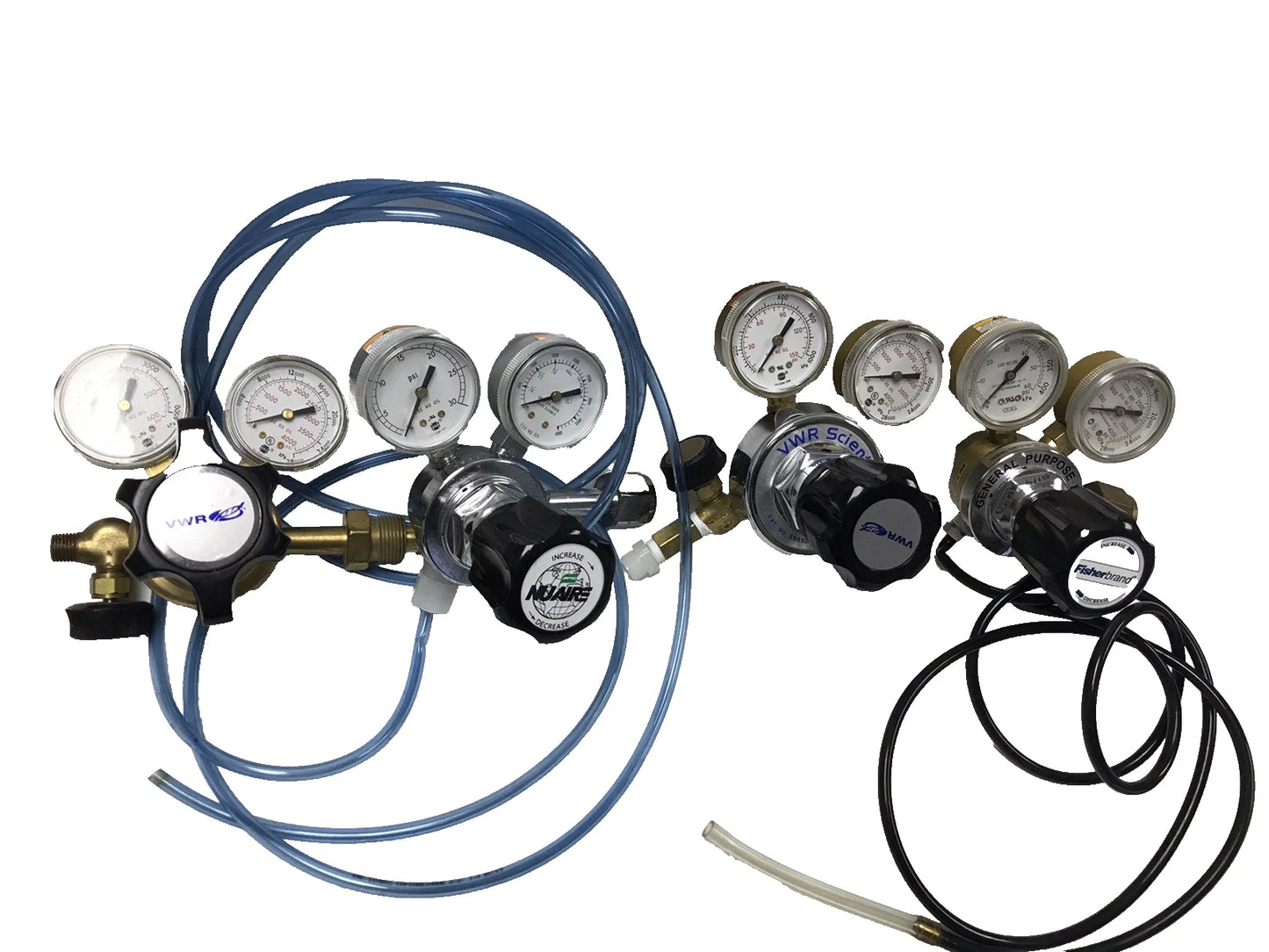 Mixed Lot Of 4 - Gas Regulators Gauges - Fisher, VWR, Nuaire - For Parts