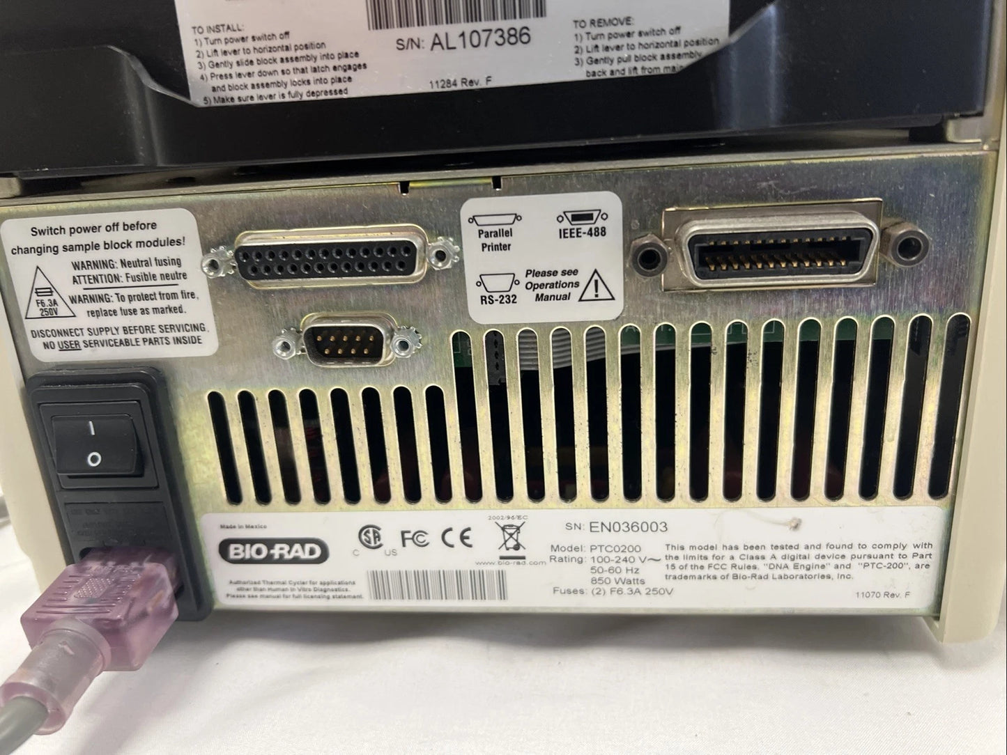 Bio-Rad DNA Engine PTC-200 Dual Block 96-Well PCR Thermal Cycler PCR ALS1296