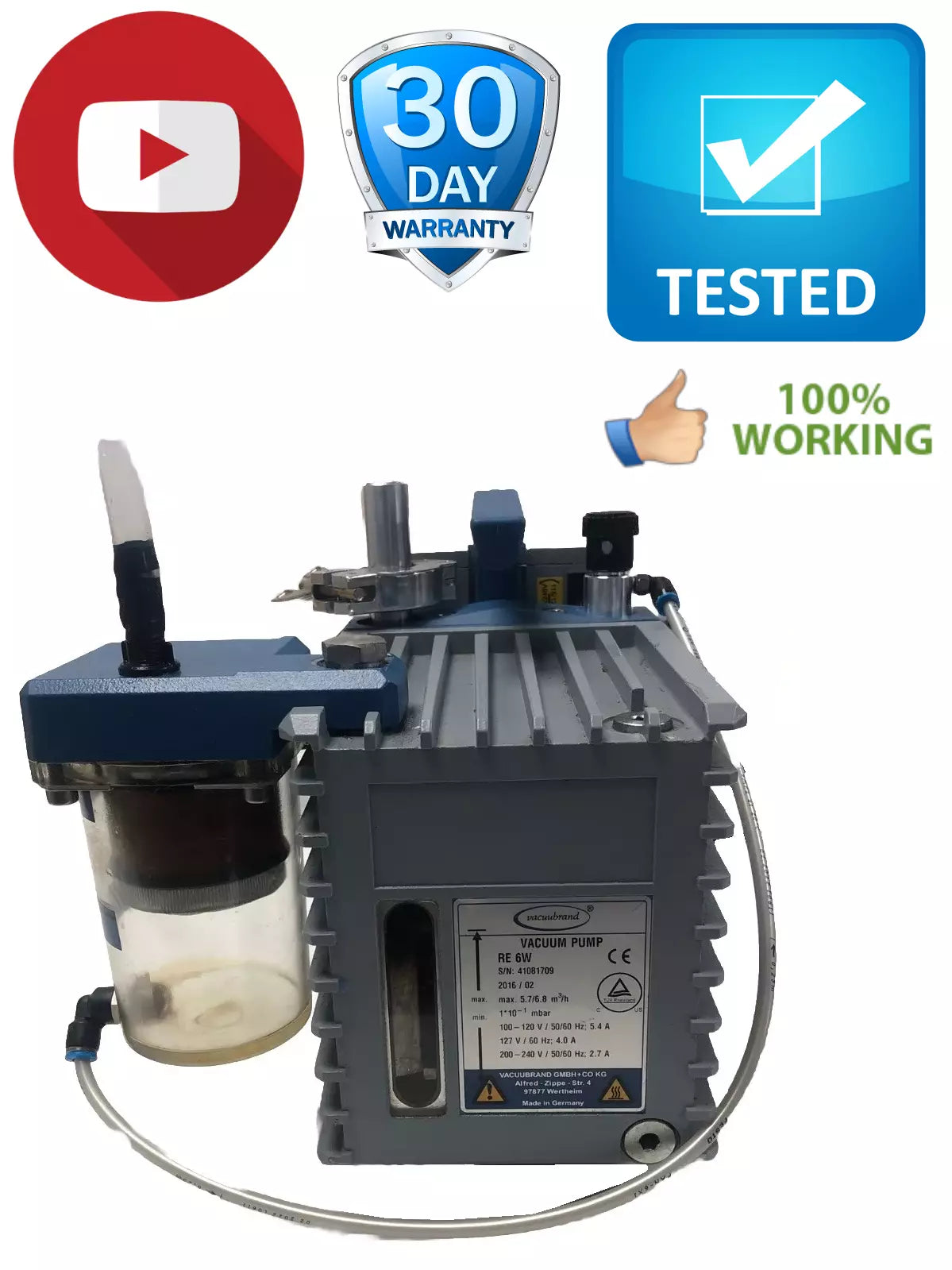 Vacuubrand RE 6W Rotary Vane Vacuum Pump YEAR 2016 Tested Working