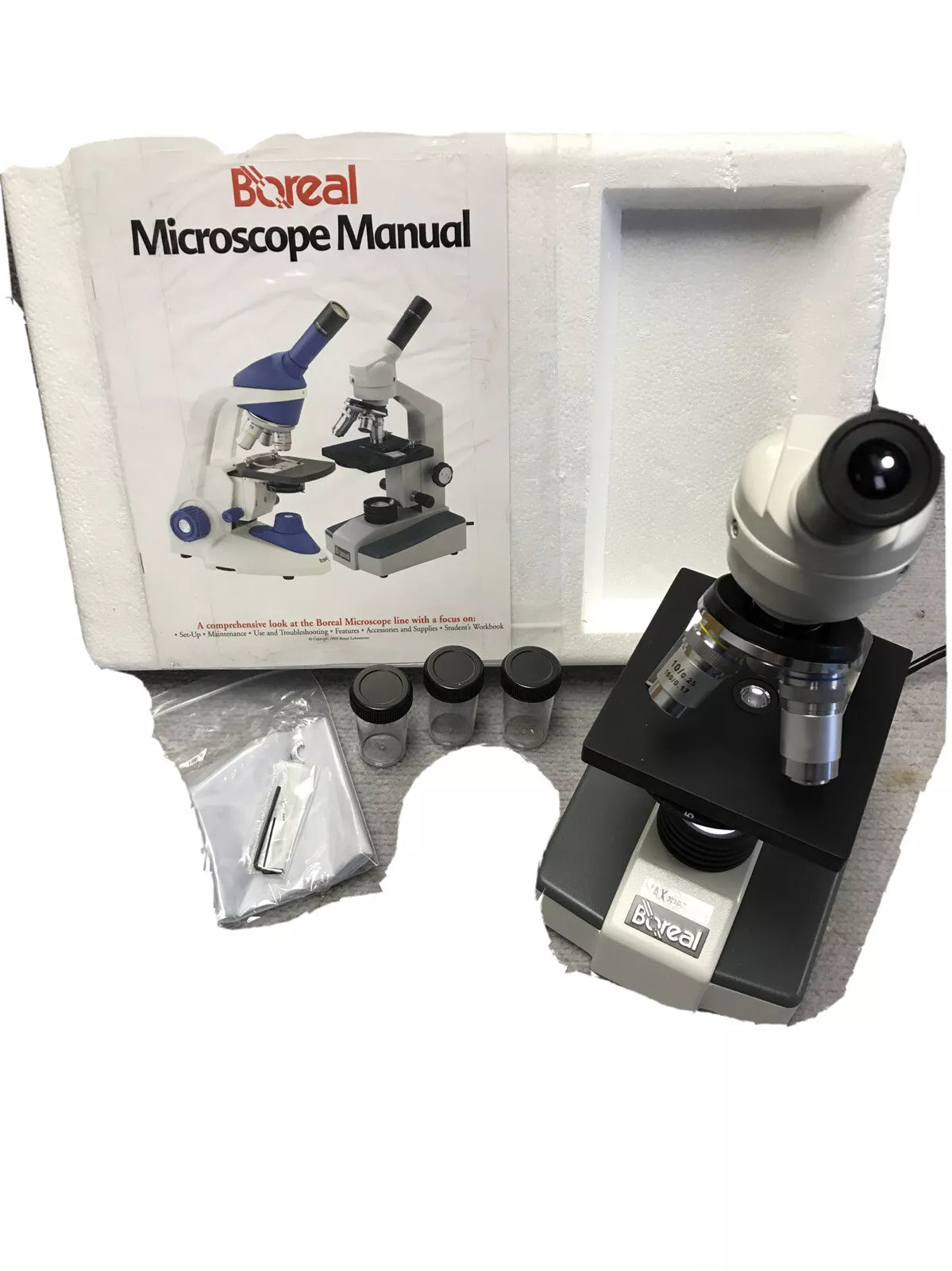 new Boreal Compound Light Microscope SFC 111 Series 3 Objectives 4x 10x 100x Student
