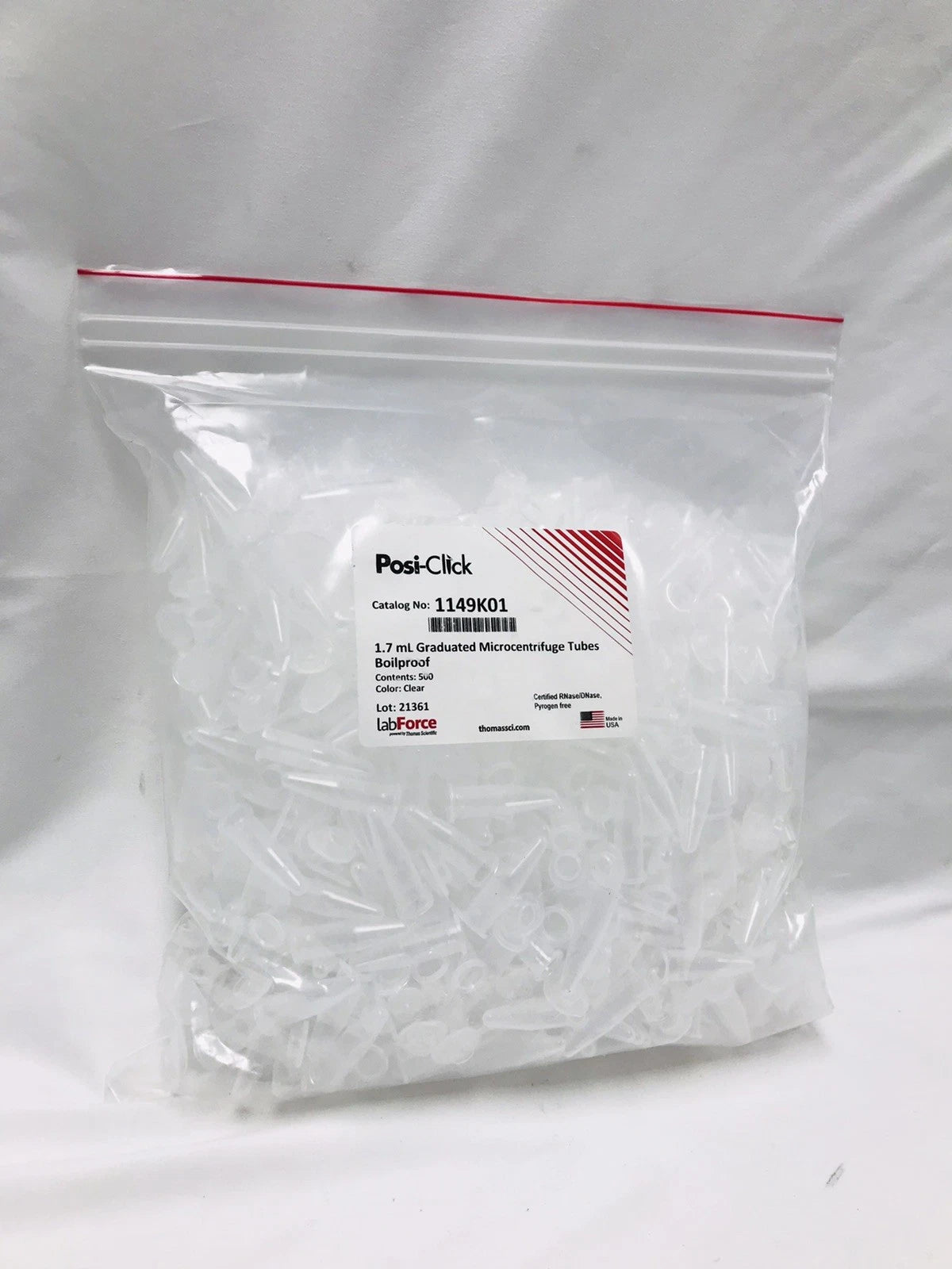 Thomas Sci LABFORCE 500 Posi-Click 1.7mL Microcentrifuge Tubes w/ Snap Cap Bulk
