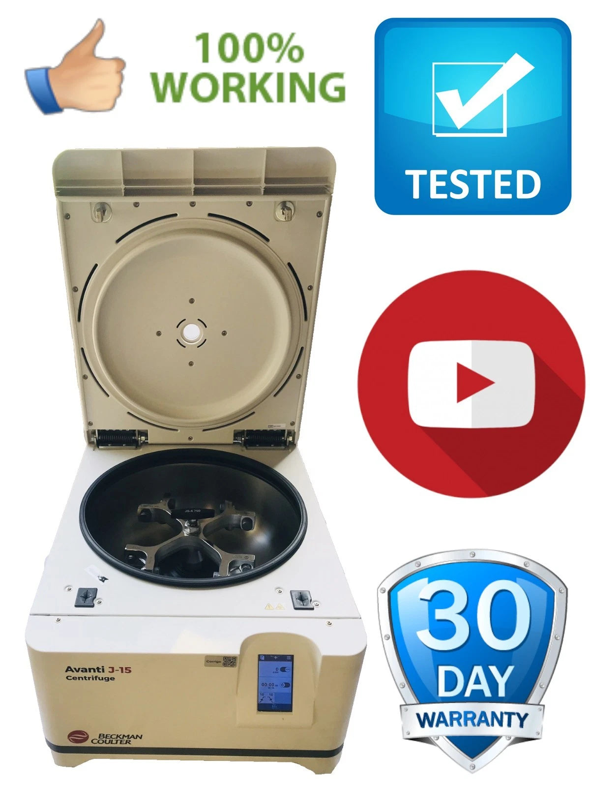 Beckman Coulter Avanti J-15 Centrifuge – JS-4.750 Swinging Bucket Rotor Tested