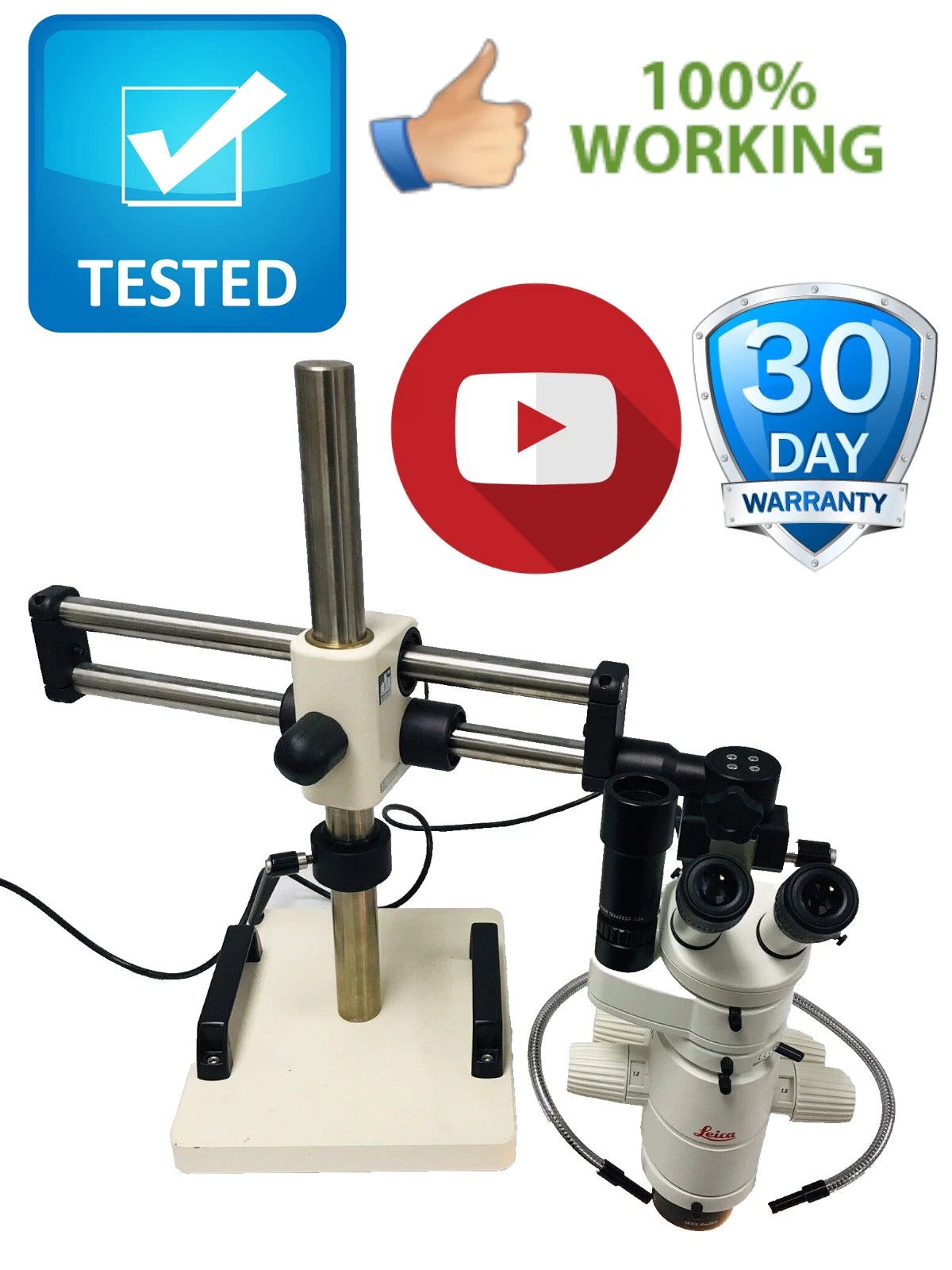 Leica MZ75 Stereo Zoom Microscope Inspection w/ Fiber Optic Lamp & Boon Stand