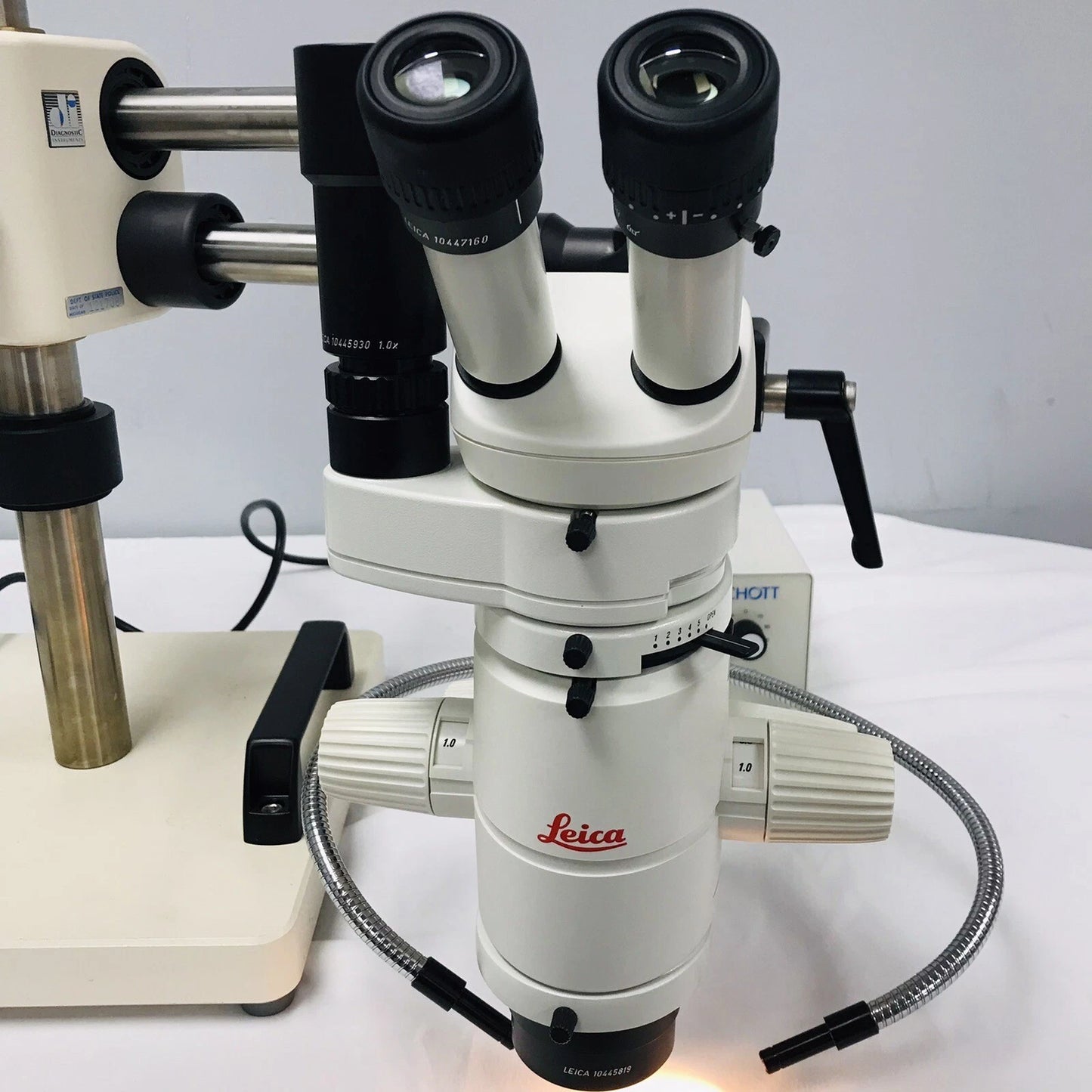 Leica MZ75 Stereo Zoom Microscope Inspection w/ Fiber Optic Lamp & Boon Stand