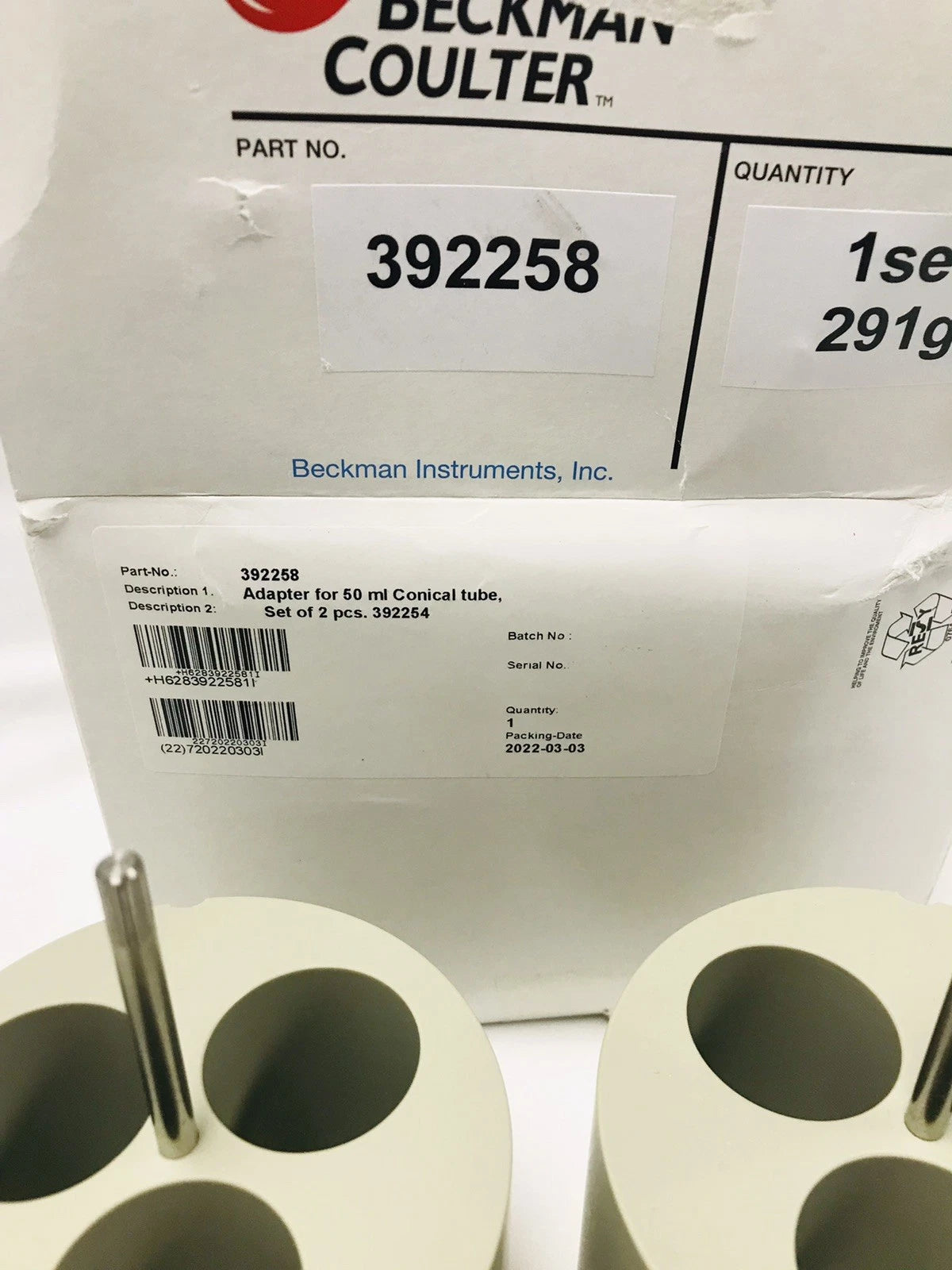 2x Beckman Coulter 392254 Centrifuge Rotor Conical Tube Adapters 3x50mL 392258