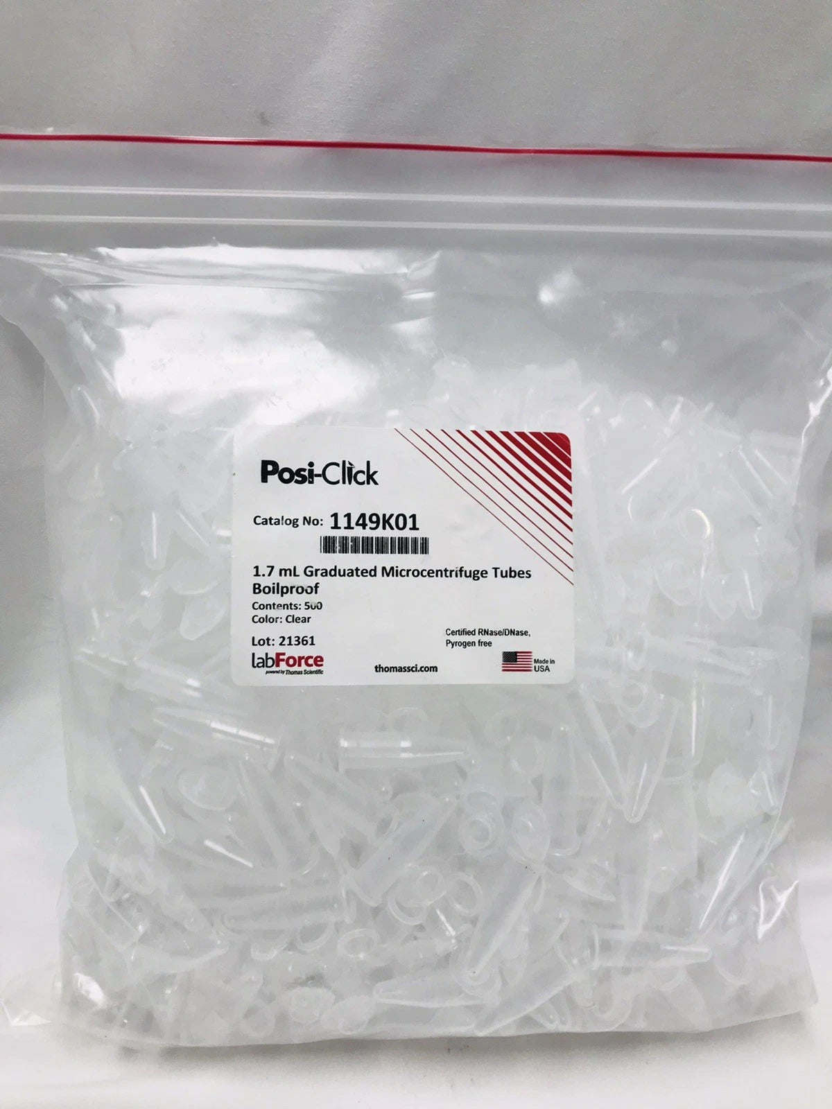 Thomas Sci LABFORCE 500 Posi-Click 1.7mL Microcentrifuge Tubes w/ Snap Cap Bulk