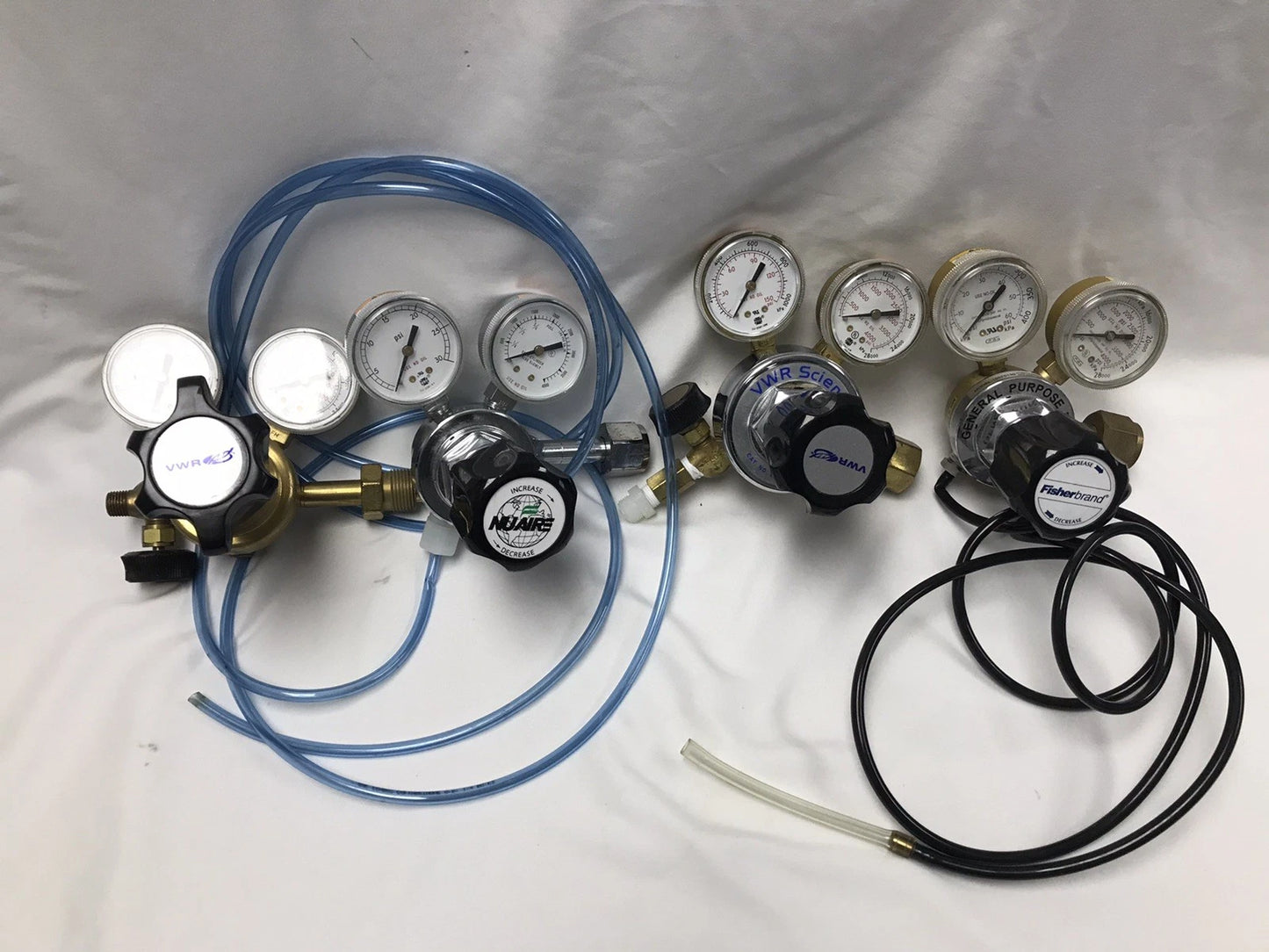 Mixed Lot Of 4 - Gas Regulators Gauges - Fisher, VWR, Nuaire - For Parts