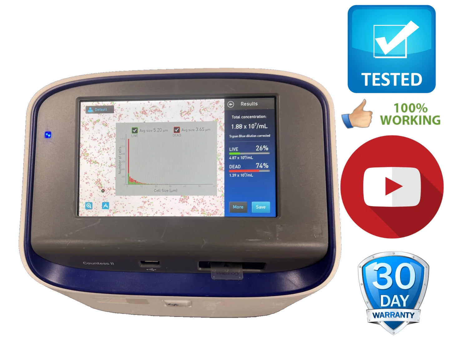 Invitrogen Countess II Automated Cell Counter AMQAX1000 Slides Counting