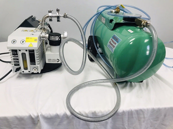 Leybold Trivac D8B Vacuum Pump with ARP 4-8 Exhaust Filter & Flexcell PR-4000 Reservoir