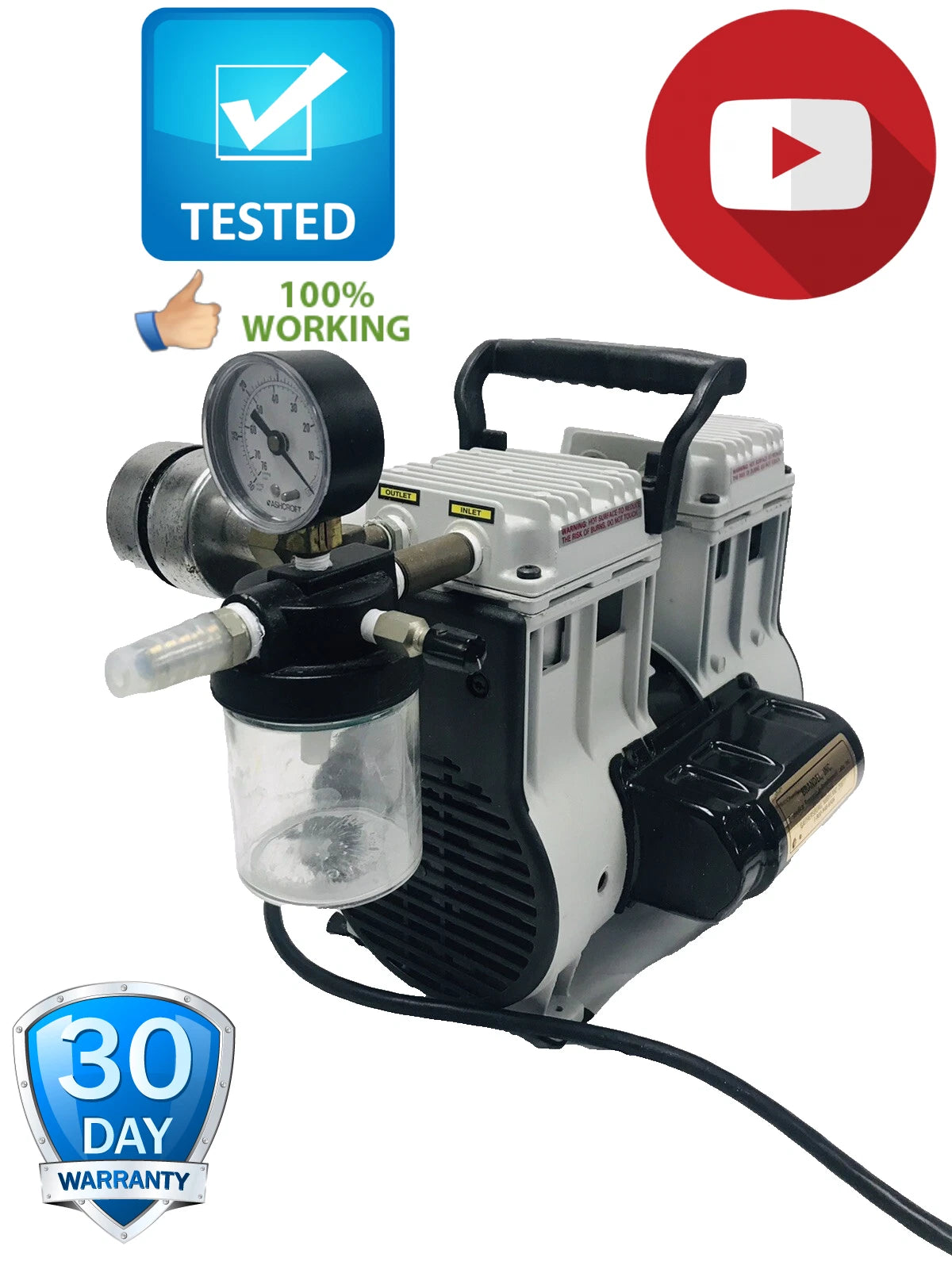 Welch Piston Vacuum Pump 1/3 HP 2585Z-50 57 mm Hg dry oil-less