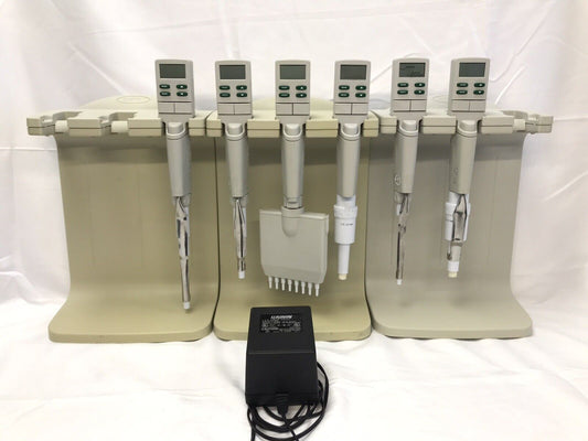 LOT of 6 - RAININ EDP3 Plus DIGITAL PIPETTES 2-5000 µL &3 E3 RAPID CHARGE STAND