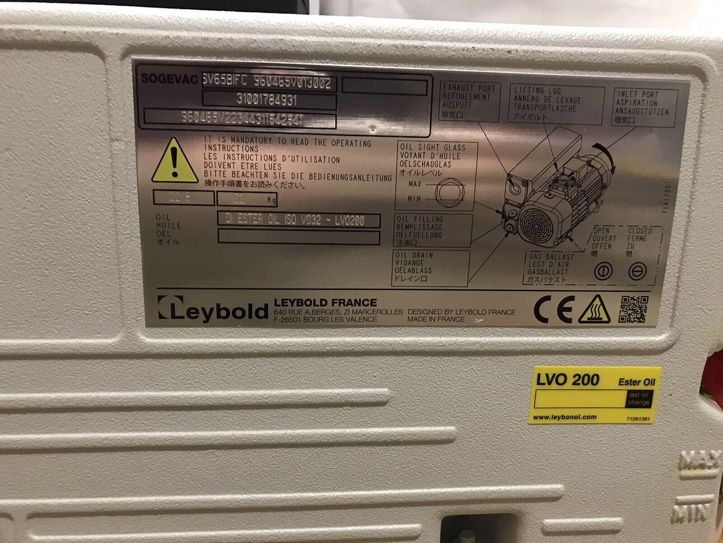 Leybold SOGEVAC Vacuum Pump SV 40-65 BIFC untested